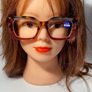 1559 Claudia Square Concave 1.5 NEW Tortoise Reading Glasses Blue Light Filter